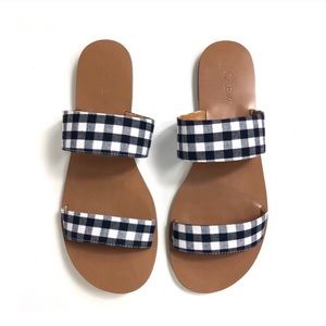 New J. Crew Factory Gingham Boardwalk Slides Sz 8